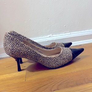 Pointy toe low heel cheetah print pumps